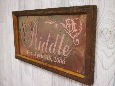 Personalized Wedding Sign Copper Engraving (9" x 17")